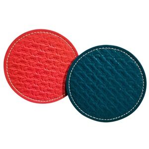 Coach Logo Embossed Leather Coasters Red Teal Set of 2 Preppy Replacement